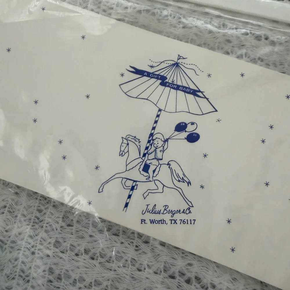 Julius Berger Baby Christening Blanket‎ White Acrylic Lace Blue Ribbon USA 40x40